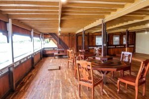 Restaurant in phinisi hostel. Cheap hotel Bira